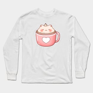 Kawaii cat in cup of coffee Long Sleeve T-Shirt